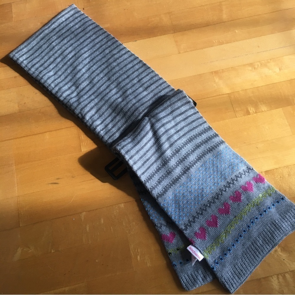 Dearfoams Fairisle Striped Scarf with Hearts, Sequins, Fray, Pink, Green - Picture 6 of 16
